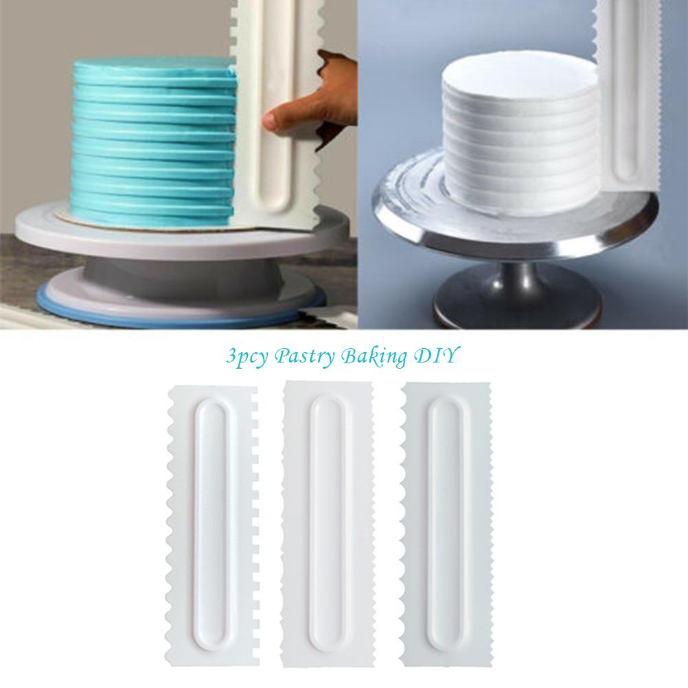 3Pcs Set Cake Decorating Comb Food Grade Plastic Cake Scraper Smoother Pastry Icing Comb Fondant Spatulas Baking Pastry