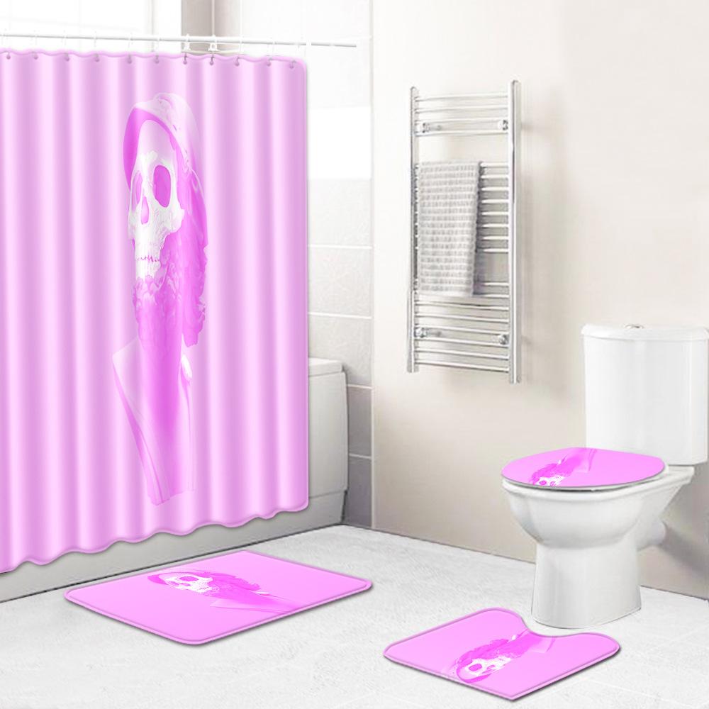 Skull Shower Curtain Floor Mat Combination Four-Piece Set Bathroom Toilet Carpet Shower Room Mat Foot Mat