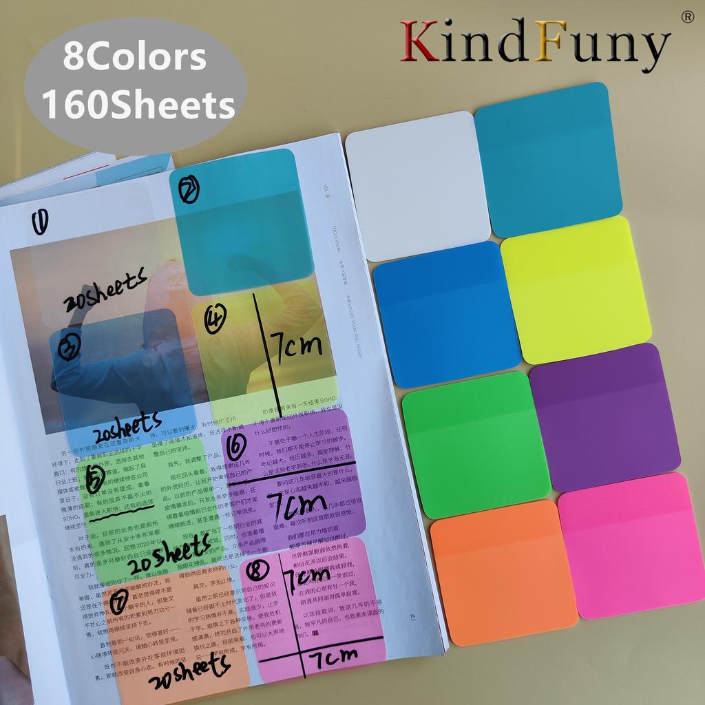160 Sheets 8Color Transparent Sticky Notes 7*7CM Scrapes Sticker Note  Clear Notepad School Stationery Office Supplies
