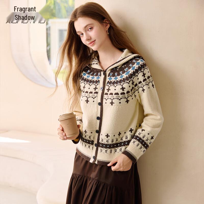 Xiangying Women s Fair Isle Hooded Knit Cardigan L
