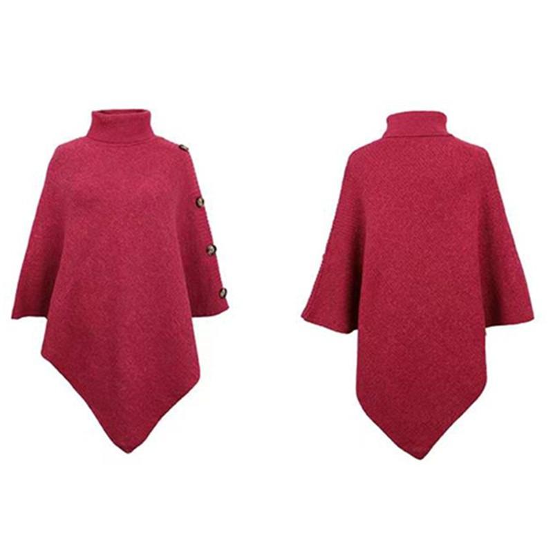 Autumn Winter Fashion Turtleneck Irregular Women Pullover Sweater Loose Shawl Cape Solid Color Knitted Cover Up Long Tops Office Casual Clothing