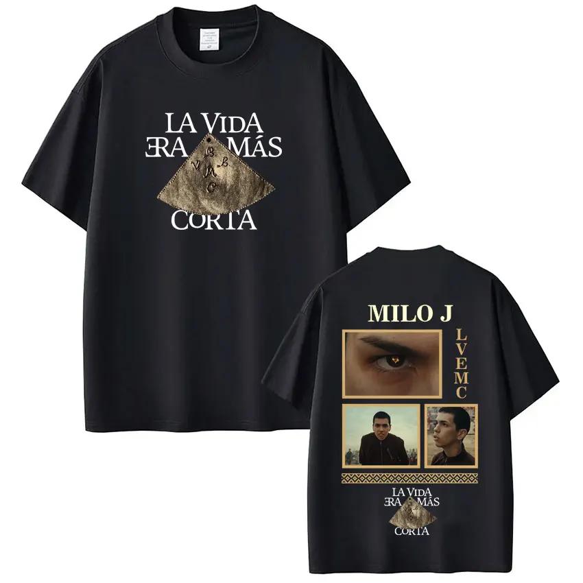 

Rapper Milo J La Vida Era Mas Corta Album T Shirt Fans Gifts Men Women Hip Hop Summer Cotton Casual Short Sleeve T-shirts Tops S чёрный