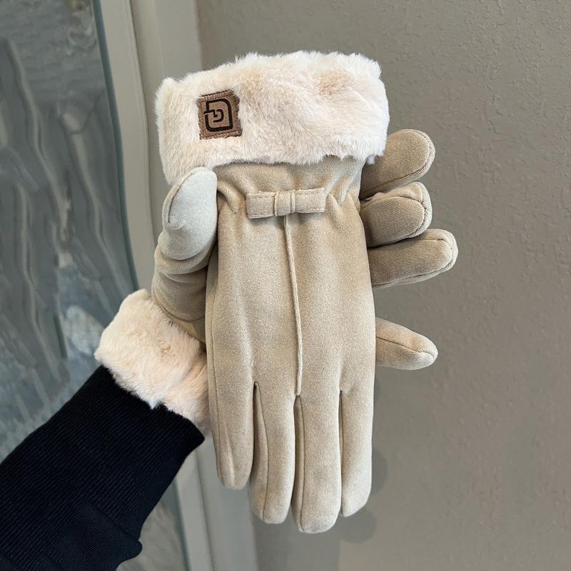 Fleece Thickened Warm Gloves Winter Women Windproof Cold Students Outdoor Riding Electric Vehicles Five-finger Tide