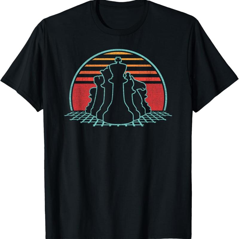 Chess Pieces Retro Vintage 80s Style T Shirt - Men s Summer Cotton Graphic Tee S разноцветный