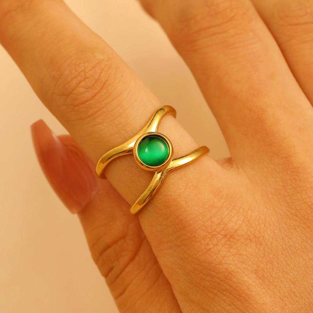 Vintage Turquoise Stainless Steel Open Finger Ring for Women