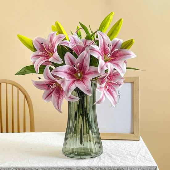 Artificial Lily Flowers with 2 Heads Full Bloom And 1 Bud Long Stem Fake Lilies Bouquet for Wedding Floral Arrangements Spring Home Table Centerpiece