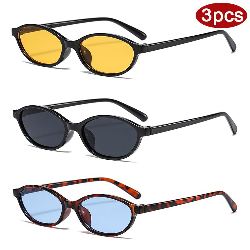 Protective Glasses 3pcs New Fashion Small Frame Oval Sunglasses Female Simple Style UV400 Glasses Colorful Lens Sun Glasses