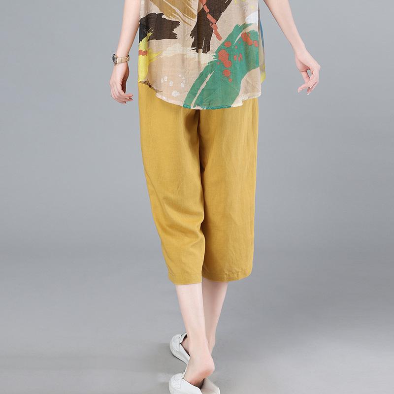 2025 New Plus Size High Waist Cotton Linen Capri Harem Pants for Women - Summer Casual Style