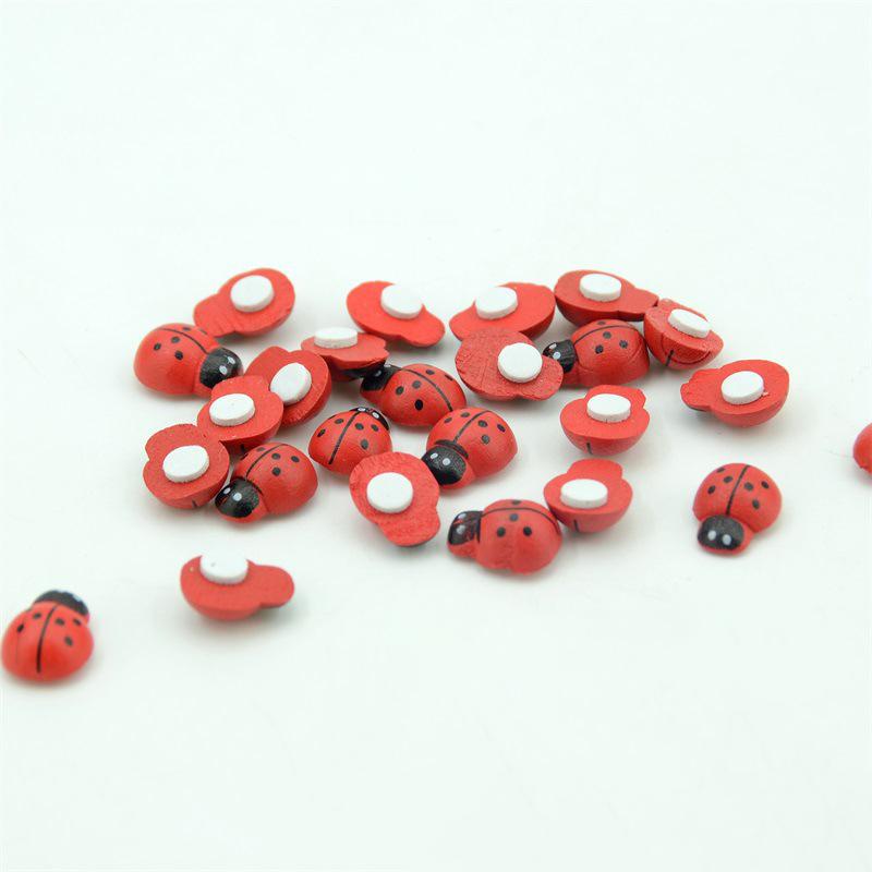 100 Pcs Self-adhesive Flat Back Mini Wooden Ladybugs Embellishments for Crafts Scrapbooking Card Ornaments
