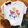 Cute Flower Hot Air Balloon Print Women's Casual Top Women's Top Short Sleeve T-shirt White Women's Tee