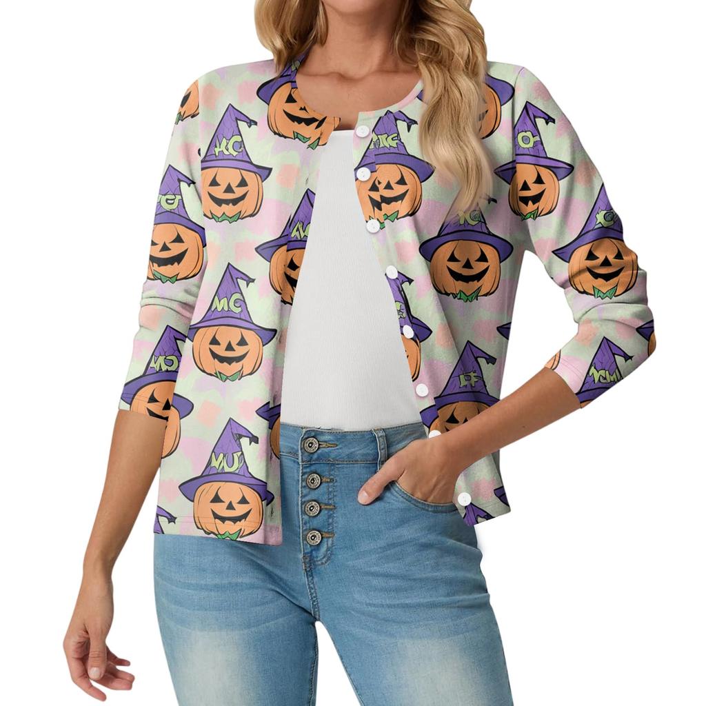 Women's Fashionable, Casual, Comfortable Halloween Print Cardigan Jacket