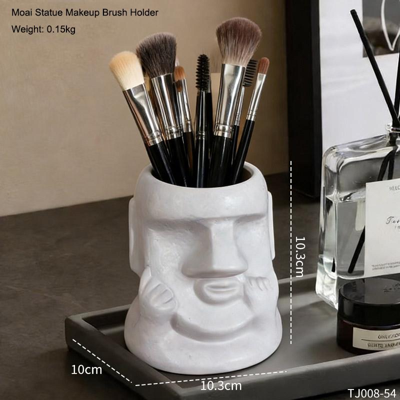 

Creative Moai Statue Makeup Brush Cylinder Home Storage Ornament Office Desktop Decoration Makeup Brush Organizer Gift