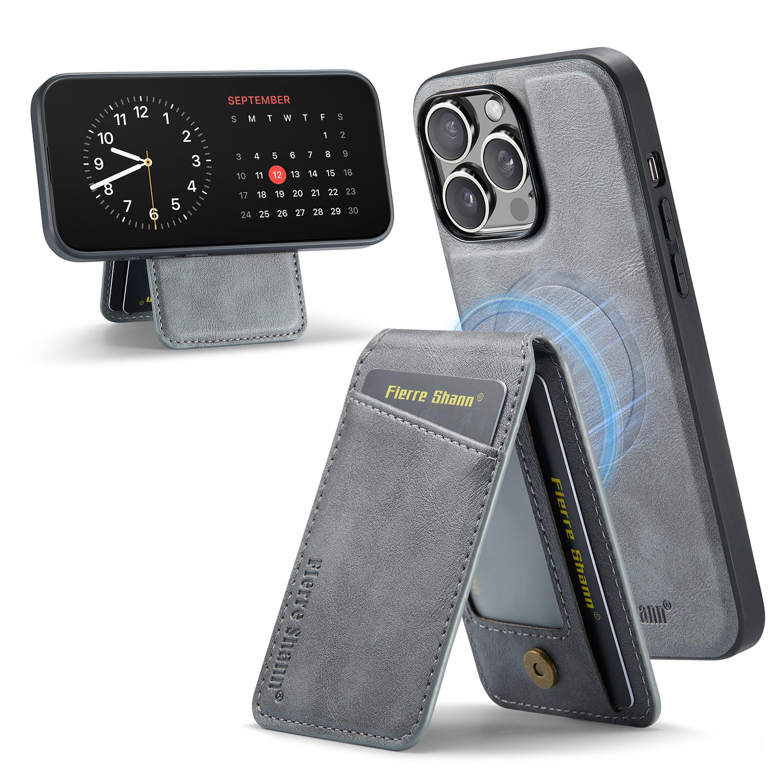 

025 Style For iPhone 14 Pro Case Leather 2 in 1 Detachable Back Cover Grey