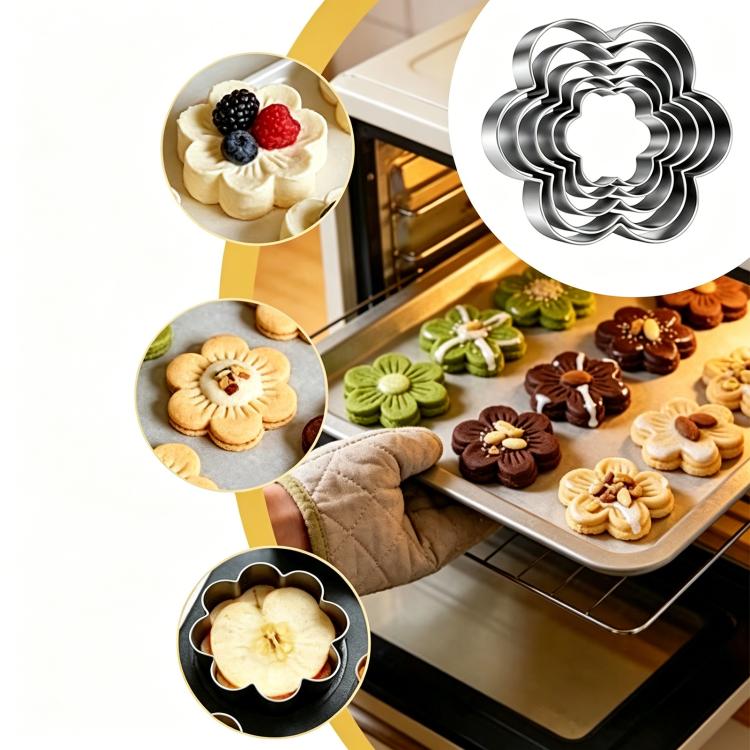 430 Stainless Steel Cookie Cutter Cookie Cake Mold LsCook 5-Piece Set Flower Shaped