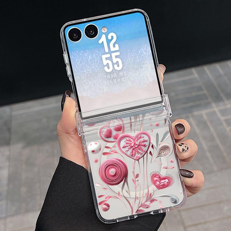 Modern Love Hearts Print Case For Samsung Galaxy Z Flip 8 7 FE 6 5 Z Flip8 Flip7 Flip6 Magnetic Clear Hard PC Folding Phone Cover