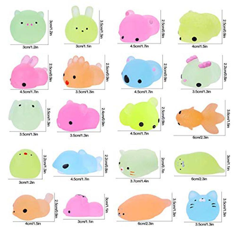 10/30/50PCS Mochi Squishy Toys Glow In The Dark Kawaii Animal Squishies Stress Relief Anxiety Toys Birthday Gifts for Kids