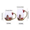 Household Glass Enamel Flower Tea Cup Flower Pattern Transparent Coffee Cup Heat-Resistant with Spoon Tea Mug Gift
