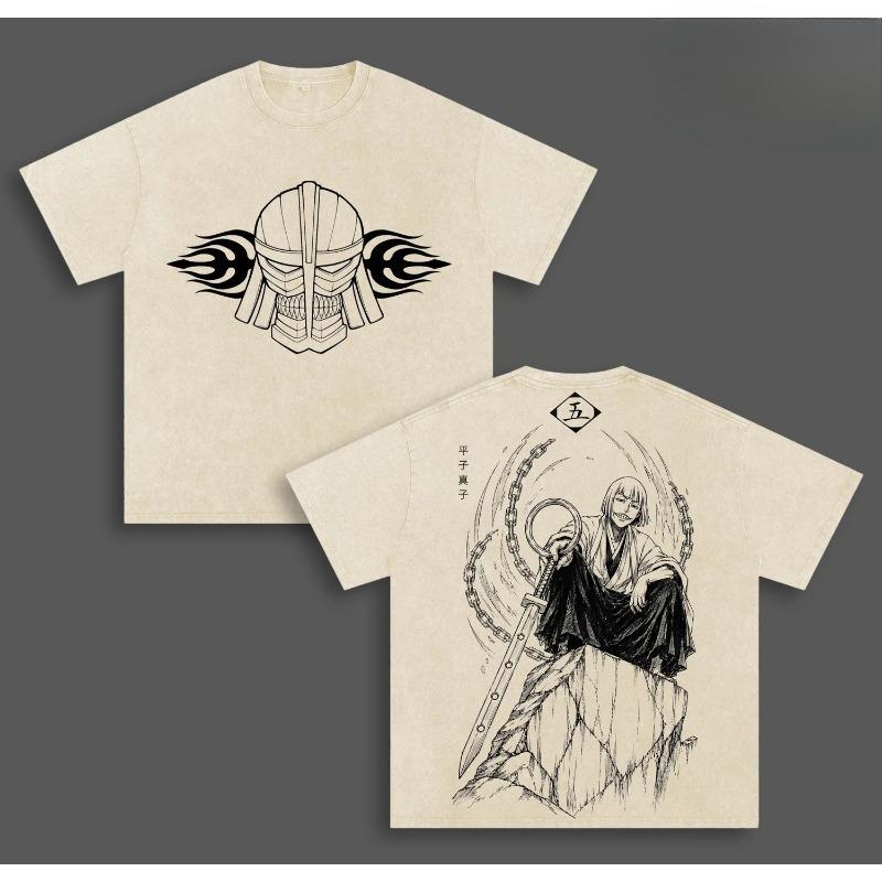 Shinji Hirako Print T-shirt Anime BLEACH Clothing Men Women Short Sleeve Tshirts Retro Washed T Shirt Harajuku Male Cotton Tops S бежевый