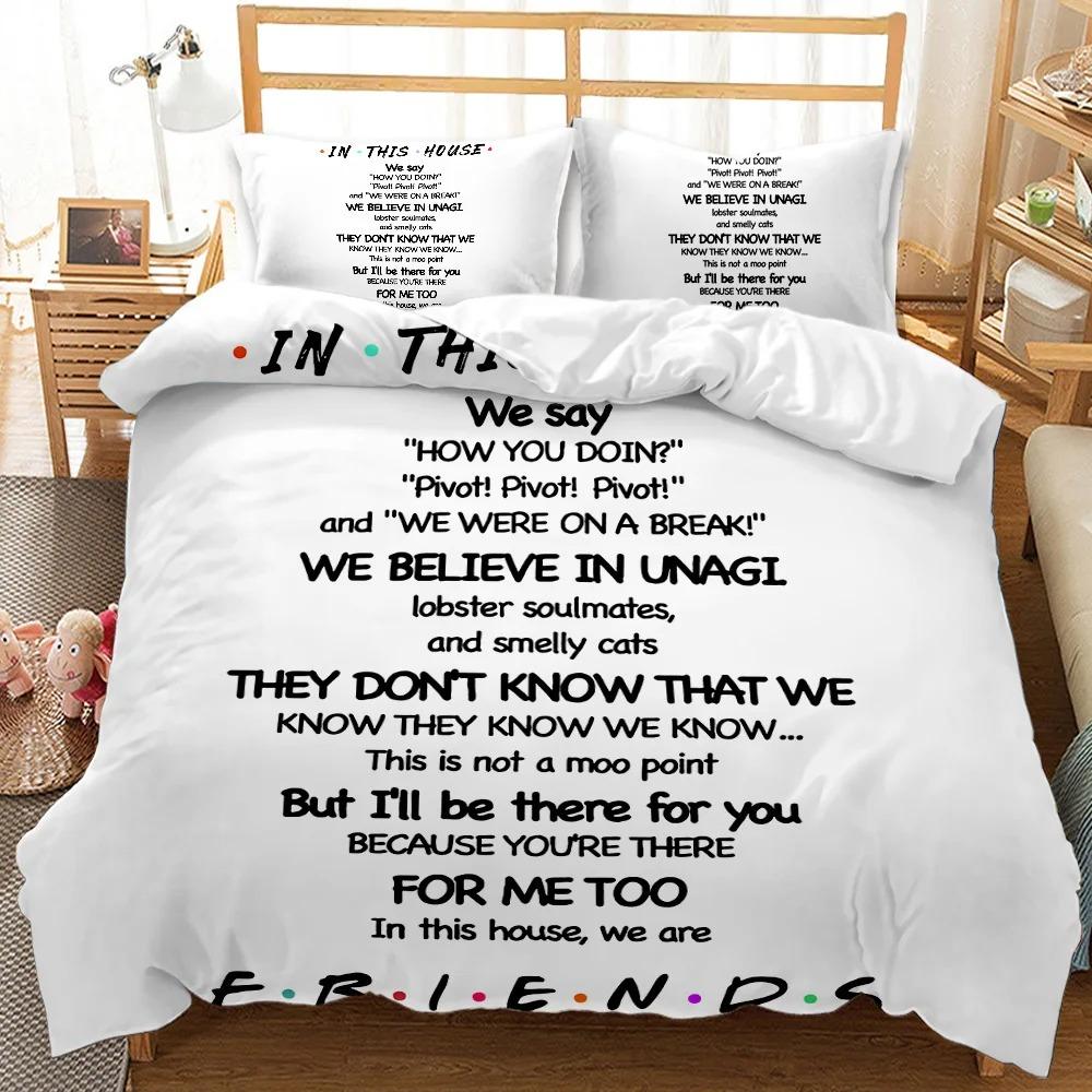Friends  Forever Bedding Duvet Cover With 2 Pillows Simple Style Bedding Set Relaxed Soft Queen Size Modern Home Pattern Style