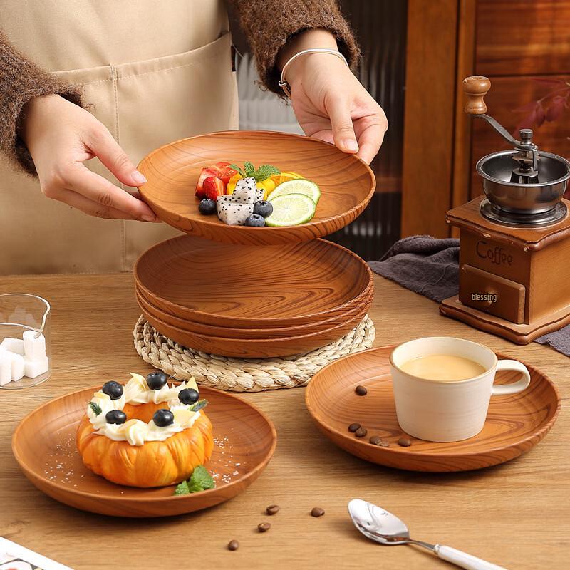 

Changbaosen Retro Wood Grain Round Serving Plates
