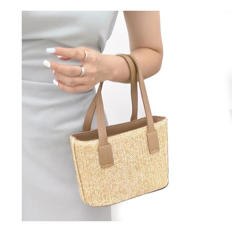 Korean Version of Ins Woven Bag for Women Summer New Casual Vacation Beach Bag Hand-held Shoulder Crossbody Straw Woven Bag