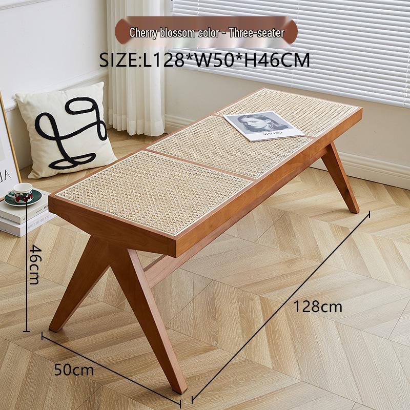Northern Rattan Woven Bench: Minimalist Solid Wood Long Bench for Dining, Bedroom, or Entryway