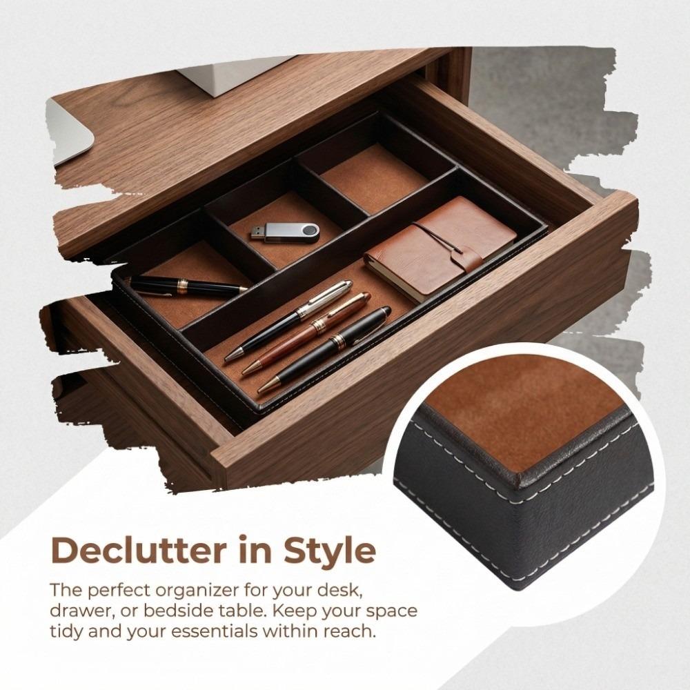 Leather Storage Tray Moistureproof Desktop Box Neat Arrange Leather Container  Desktop Organize
