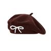 Knitted Bow Beret Solid Color Beanie Cap Streetwear Wool Beret  Street Photography