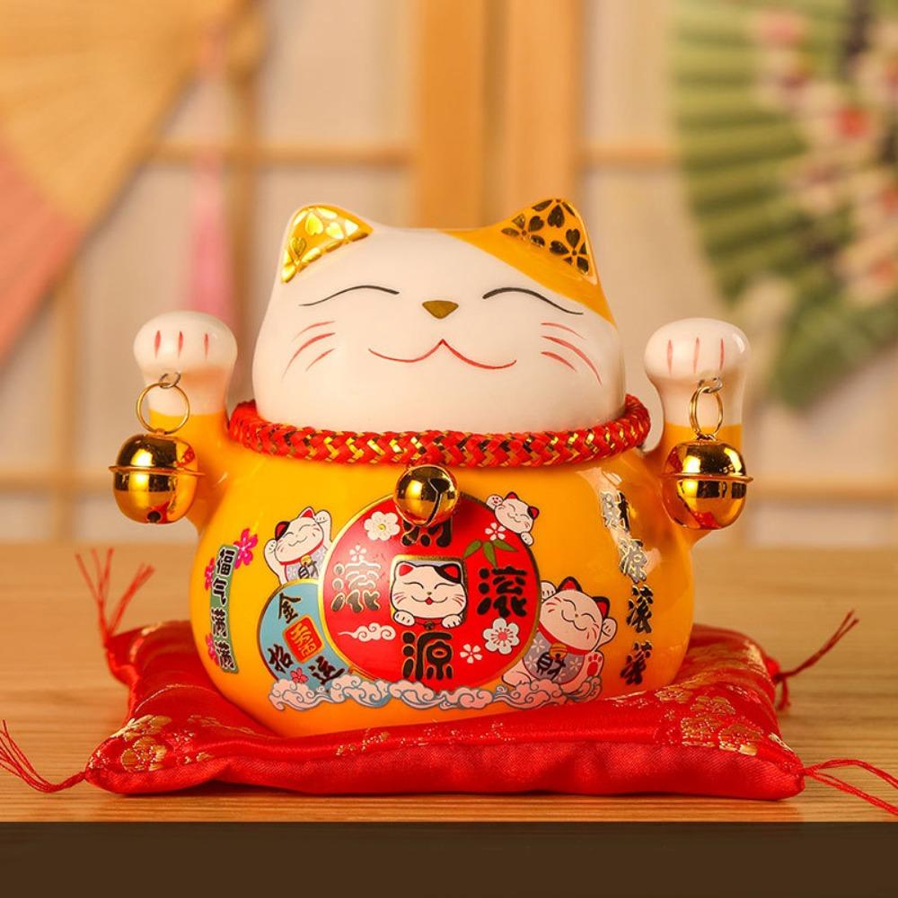 

Cute 4.5 inch Lucky Cat Home Decorations Handmade Ceramic Fortune Cat Statue Portable Small Piggy Bank Home Store