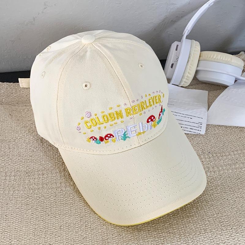 Flower embroidery baseball cap women's wide brim big face showing face small cap big head circumference versatile hat