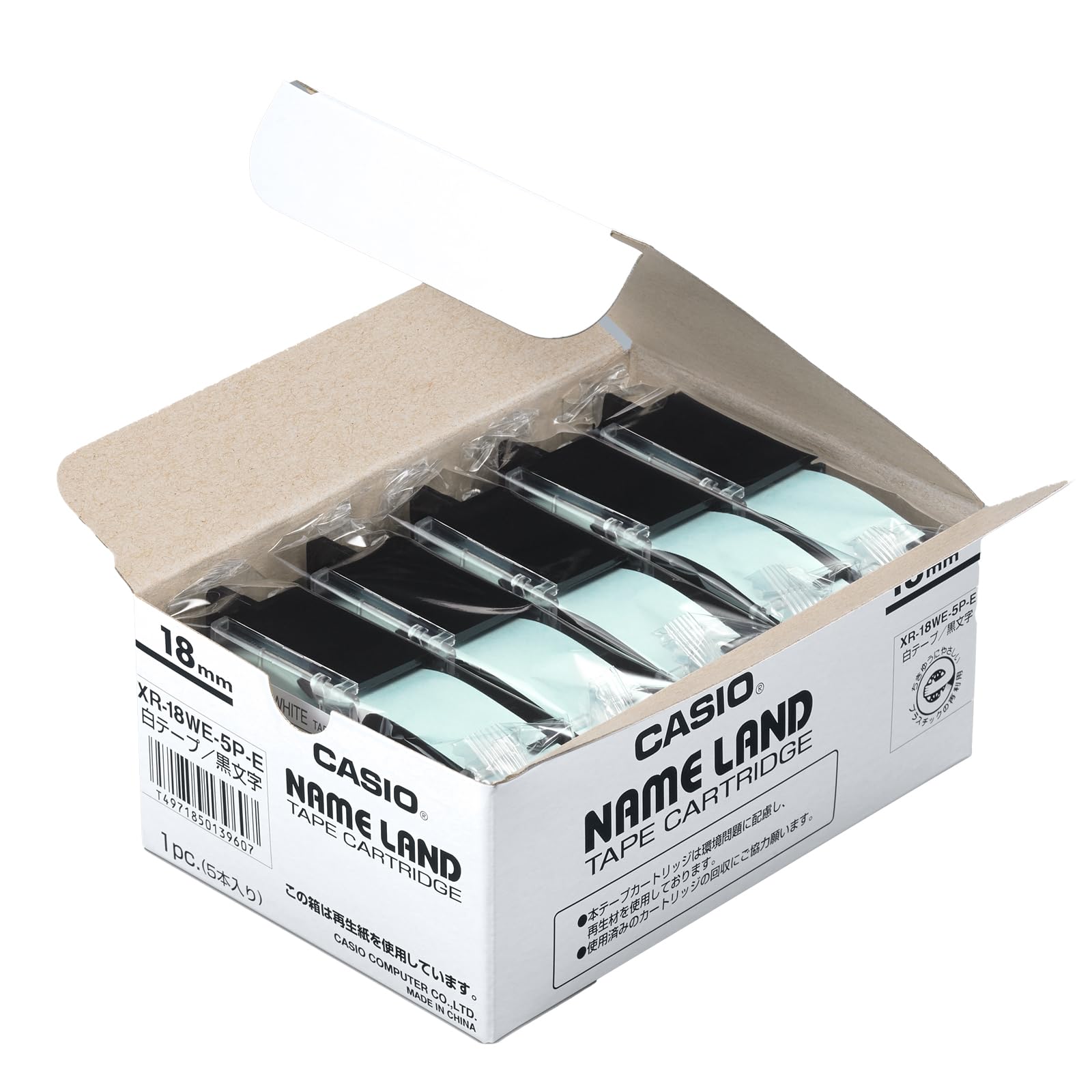 

Casio Label Writer Nameland Genuine Tape 18mm White with Black Text 5 Rolls XR-18WE-5P-E