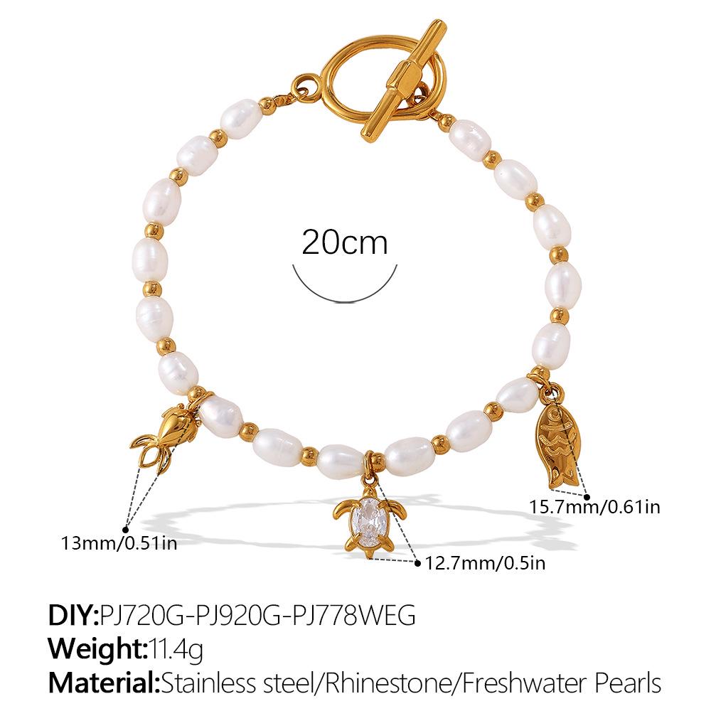 Elegant Pearl and Stainless Steel Beach-Style Necklace & Bracelet Set for Women