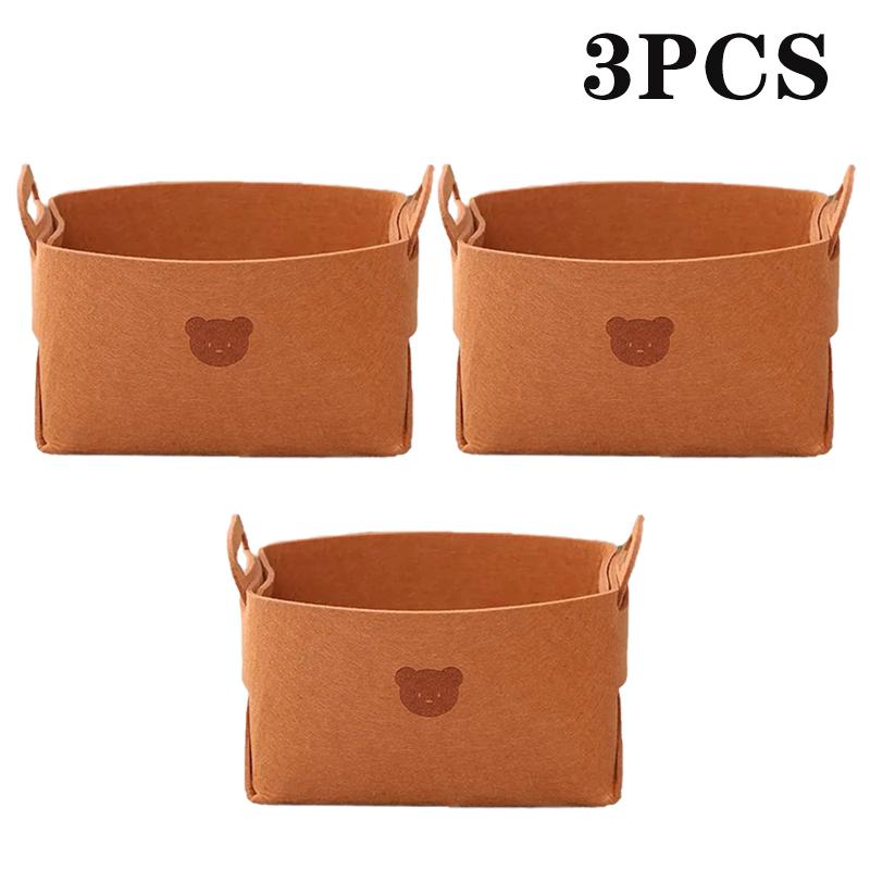 5PCS Bear Felt Storage Basket Large Capacity Foldable Clothes Organizer Snacks Toys Storage Basket Desktop Sundry Organizer