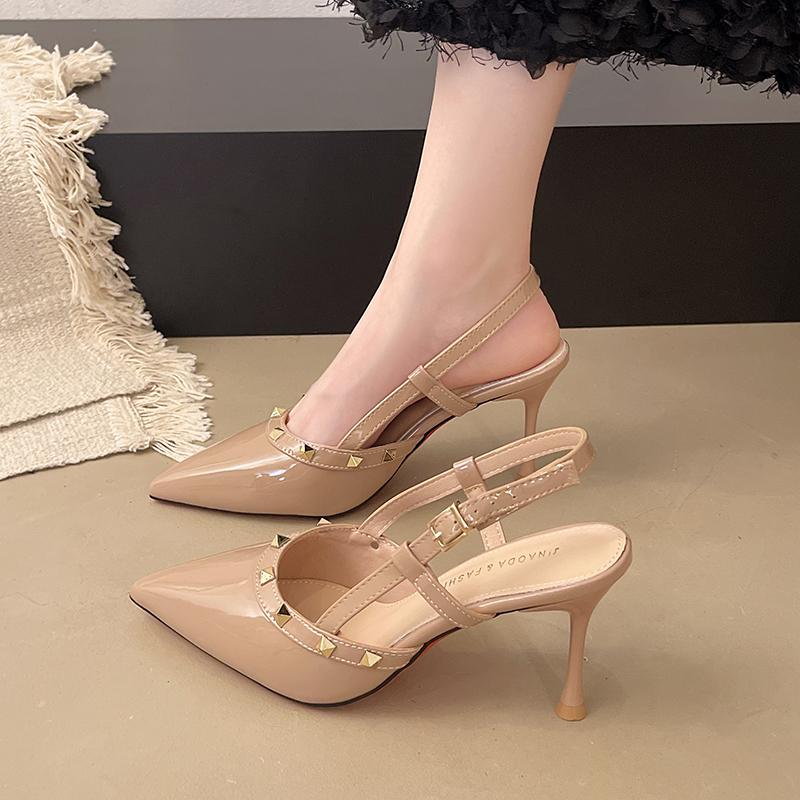 Fashion 2025Luxury Women's Shoes Brand Woman Sandals Rivets Summer Designer  High Heels Shoes Female Leather Pointed Toe Pumps Fashion