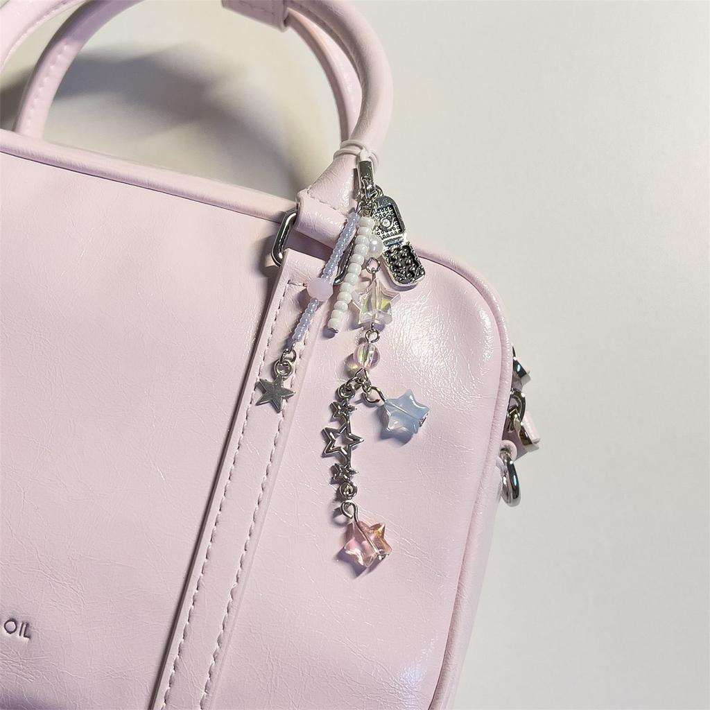 Star and Flip Cover Phone Keychain Colorful Beaded Keyring Detachable Key Chain Alloy Acrylic Accessory for Women