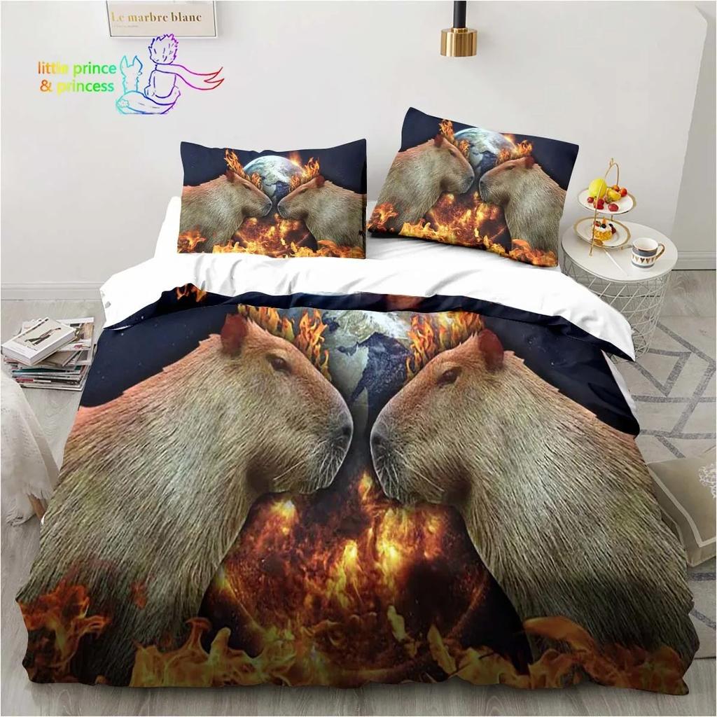 Kawaii Cute Animal Capybara Cartoon Comfortable Duvet Cover Pillowcase Bedding Set Children Bedroom Decoration Home Textile