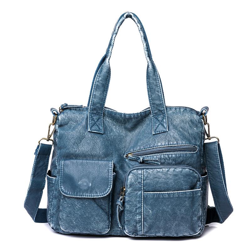 New Urban Minimalist and Stylish Large Capacity Washed Leather Handbag, Crossbody, Single Shoulder Backpack