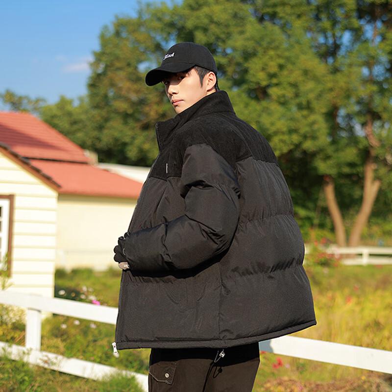 Wassup Sohot Men's Winter Corduroy Spliced Stand Collar Puffer Jacket