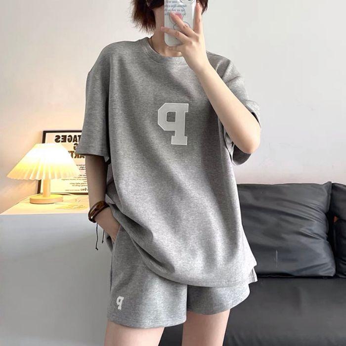 Women's 2 Piece Tracksuit Short Sleeve Letter Print T-Shirt Elastic Waist Shorts Casual Summer Outfit Set