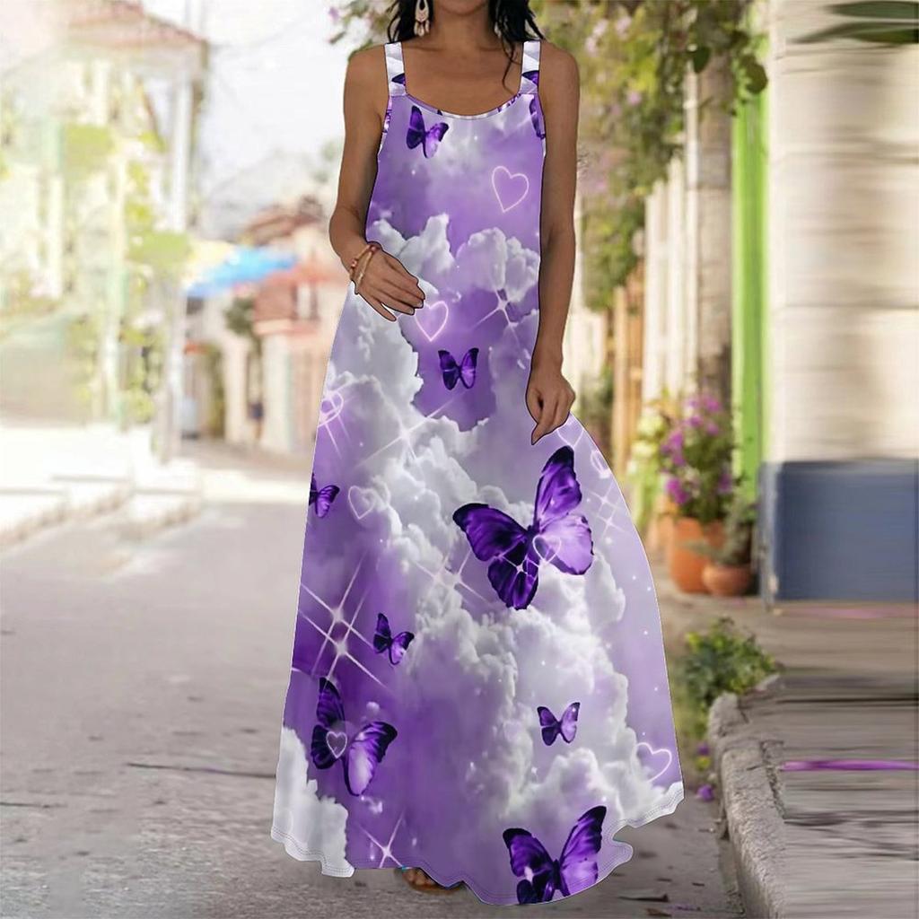 Women's Slip Dress Maxi Long Dress Butterfly Print Dress Spring & Summer Leisure Vacation