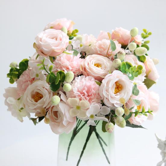 Ramo de cumpleaños de planta de flor rosa simple de aplicación amplia de flores artificiales respetuosas con el medio ambiente