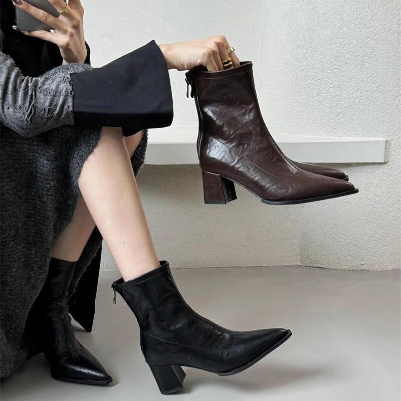 High Heel Pointed Toe Women Ankle Boots Ladies Elegant Slim Short Booties Autumn Winter Womem's Shoes