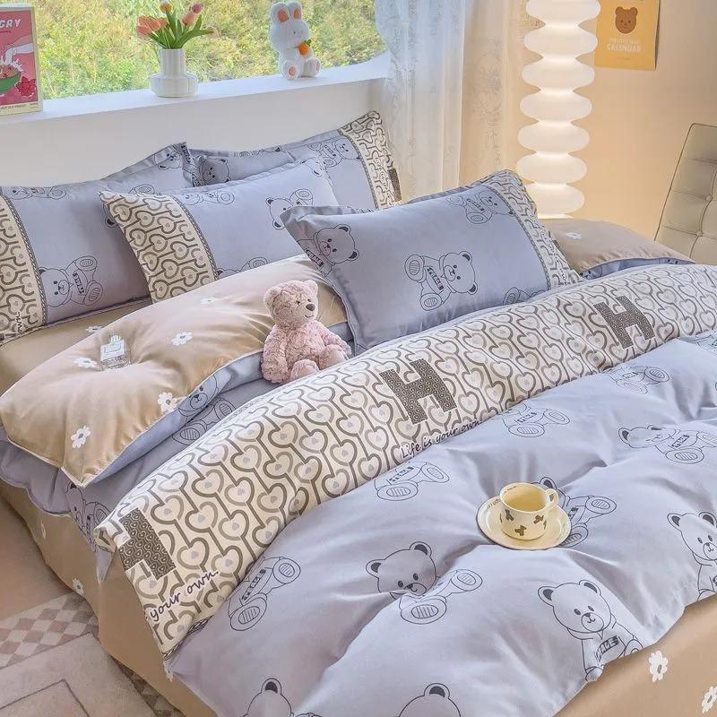 Thickened Ins-style 4-piece Bedding Set / 100% Pure Skin-friendly Cotton Single Duvet Cover,4-piece