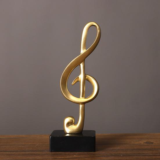 Music Note Sculpture Gold Resin Musical Symbol Figurine Modern Tabletop Decoration for Piano Room Home Office Table Centerpiece