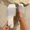 Summer new flat-bottomed mesh hollow color matching round head one-word women's large-size cool slippers