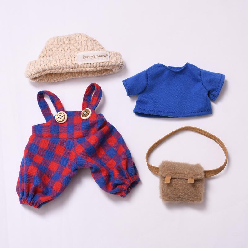 Clothes Only: Plaid Overalls & Small Bag for 24cm Spanish Mia Doll
