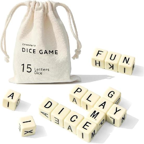 Crossword Dice Game, Word Game, 15 Large Letter Dice, Word Dice Game for Family Games, Travel & On-The-Go Fun Pale Yellow dice