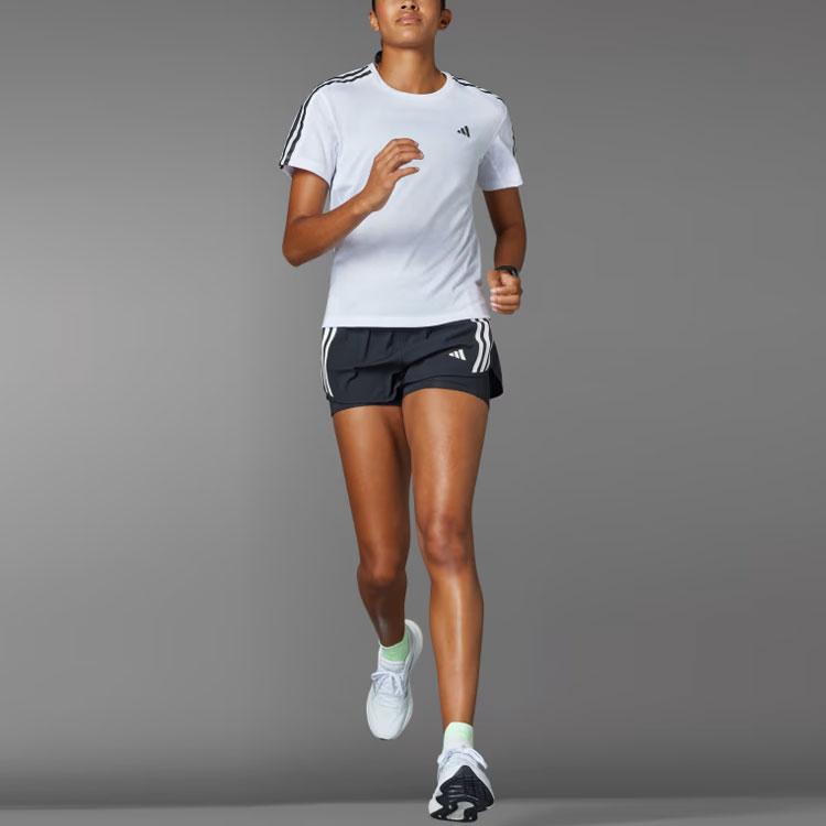 Adidas Three Stripes Color Block Round Neck Short Sleeve T-Shirt Women T-Shirts White IQ3876