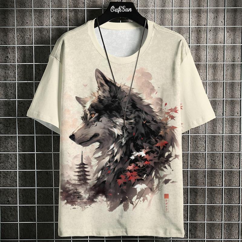 3D Ukiyo-E Animal Print Men's T-Shirt Summer Casual Oversized Short Sleeve T Shirt for Men Fashion Man Clothing 2024 Vintage Tee