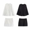 2025 Spring Women's Two-Color Round Neck Suit & Skirt Set - European & American Style